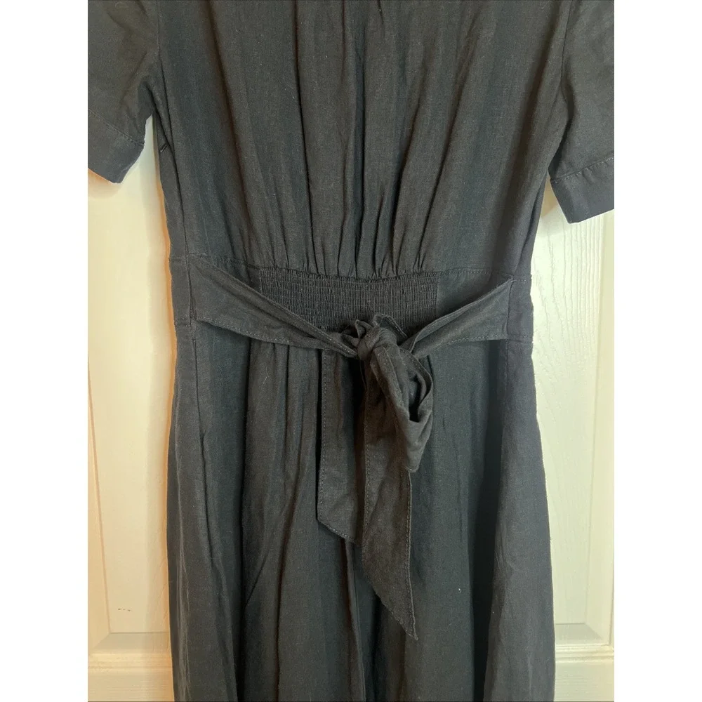 Anthropologie Maeve Short Sleeve Jumpsuit Sz 6 Black Split Flare Leg Viscose
